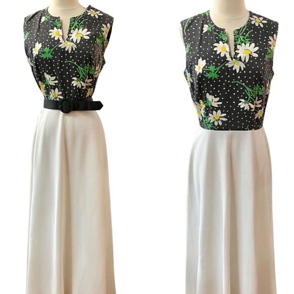 Killer True Vintage 1960’s Jones Hippie Flower Power Daisy Print Maxi Dress - Picture 1 of 9